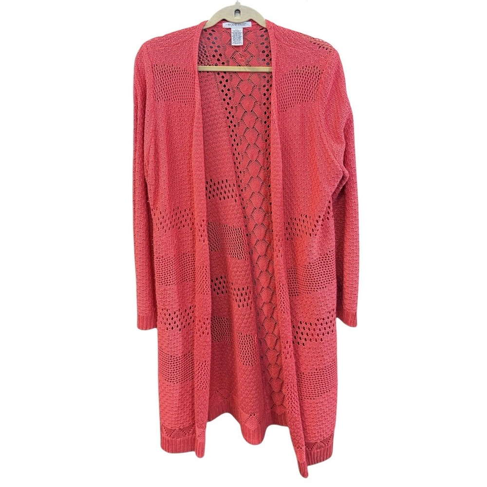 99 Jane Street Women 2X XXL Cardigan Duster Pretty Coral Knit Crochet Open Front